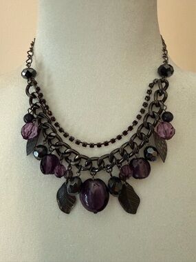 Purple Beaded Dark Gray Metal Necklace